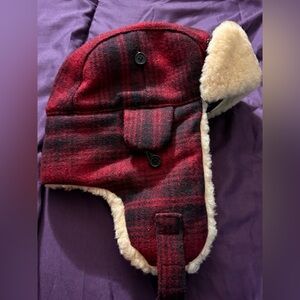 Woolrich Red and Black Plaid Trapper Hat